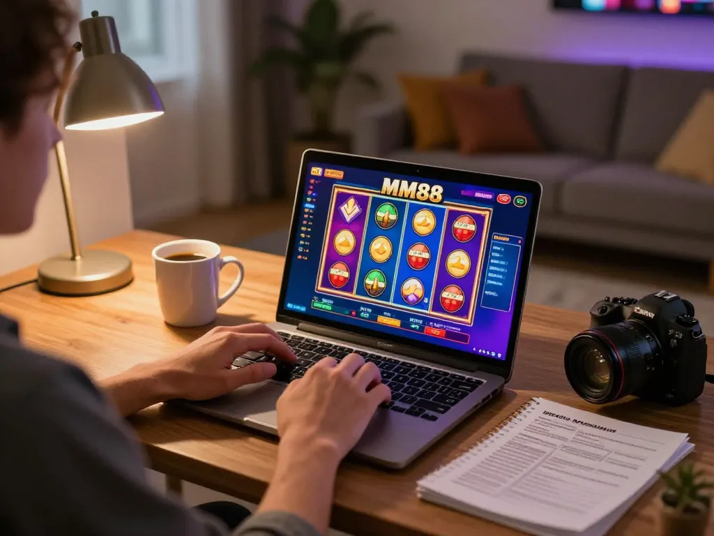 Engaged player enjoying MM88 online casino gaming strategy at home