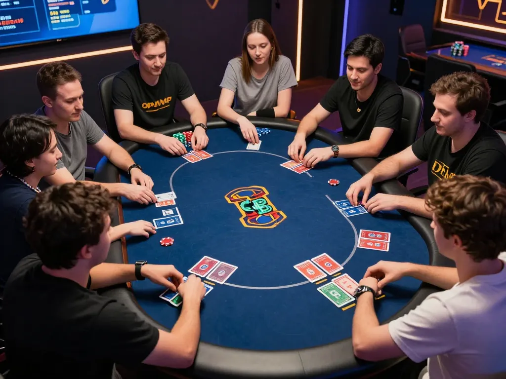 Experience online poker excitement at open88 com with players engaged, cards visible, in a dynamic game setting.
