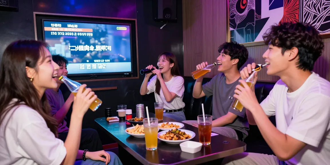 인천쓰리노에서 즐거운 시간을 보내는 친구들, 노래방에서 음악과 음료를 즐기는 모습