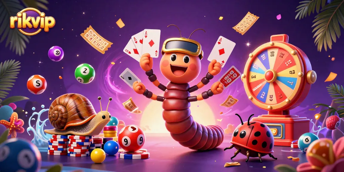 Engage with rikvip’s exciting casino experience featuring a vibrant scene with a 3D millipede dealer and rich game elements.