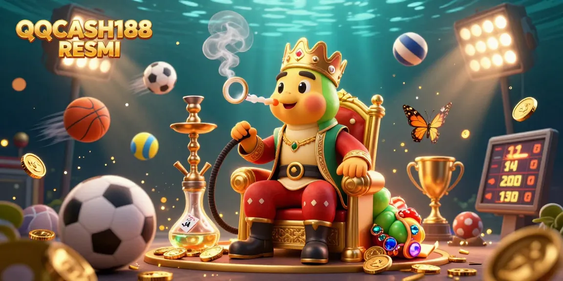 Experience QQCASH188 RESMI with this vibrant 3D casino illustration featuring dynamic sports betting elements.