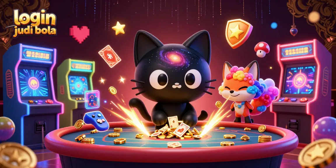 Engage with login judi bola at a vibrant cosmic casino, featuring a black hole cat and colorful elements.