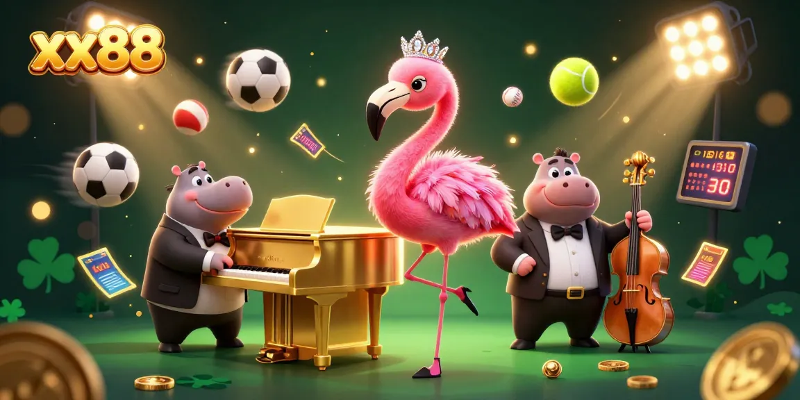 Experience thrill at xx88 with vibrant casino characters and dynamic sports elements in a lively atmosphere.