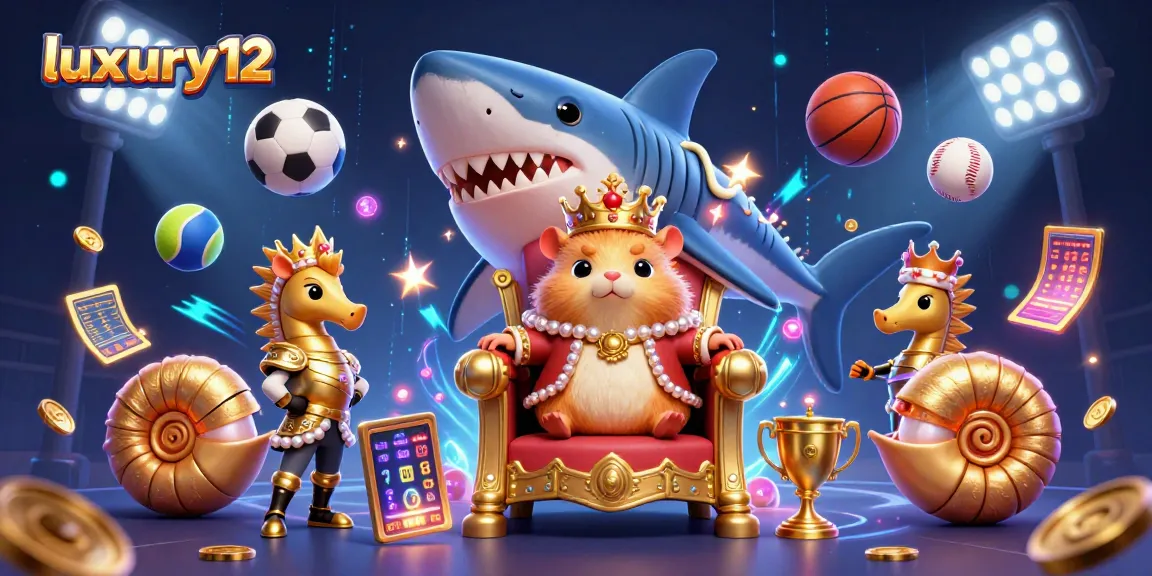 Engage with luxury12's vibrant casino scene showcasing a golden hamster king and dynamic sports elements.