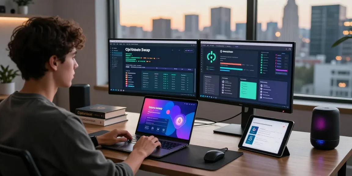 Libertyswap user conducting cross-chain transactions in a modern tech workspace.