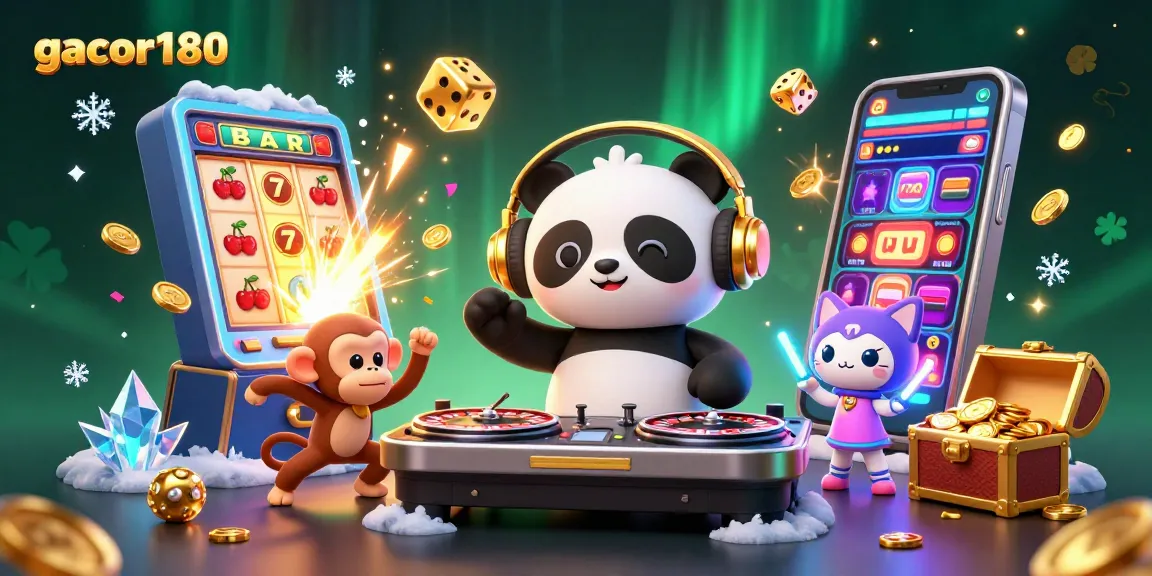Gacor180 menghadirkan pengalaman perjudian dengan DJ panda, monyet breakdance, dan kucing rave dikelilingi jackpot slot yang meledak.