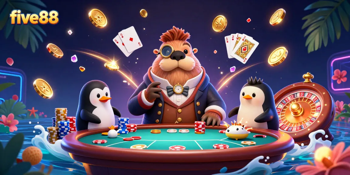 Experience thrilling gameplay with five88 at an underwater poker table featuring vibrant characters and elements.