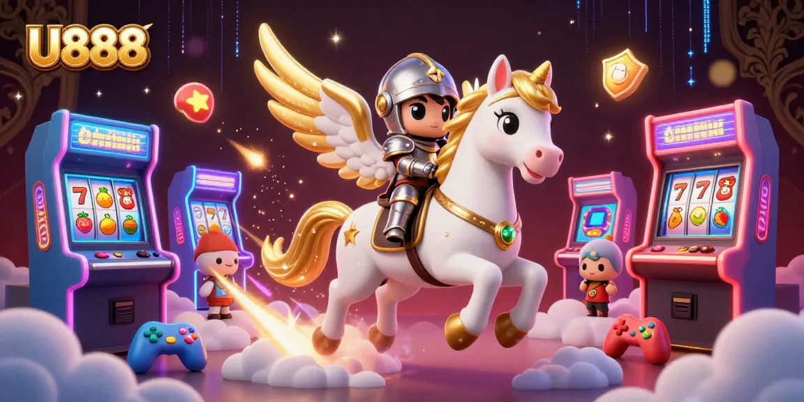 Experience thrilling gameplay with U888's celestial knight and casino arcade elements.