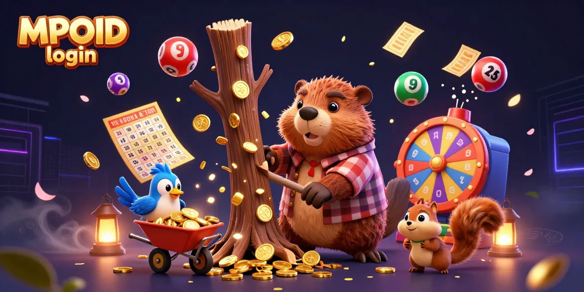 MPOID login, engage with thrilling gaming action featuring joyful characters collecting coins and vibrant game elements.