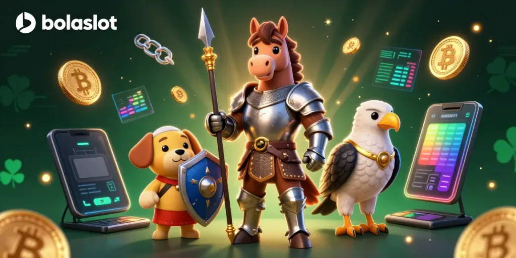 Spin and win at bolaslot, a dynamic gaming experience showcasing medieval characters and cryptocurrency elements.