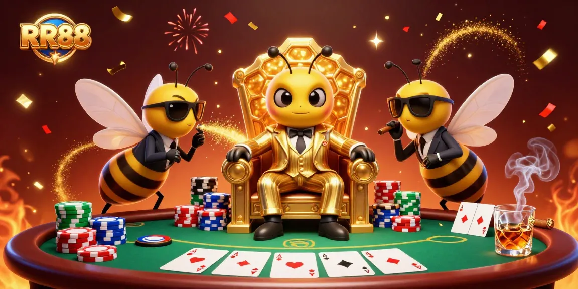 Experience thrilling poker action in a vibrant RR88 casino scene with animated characters.