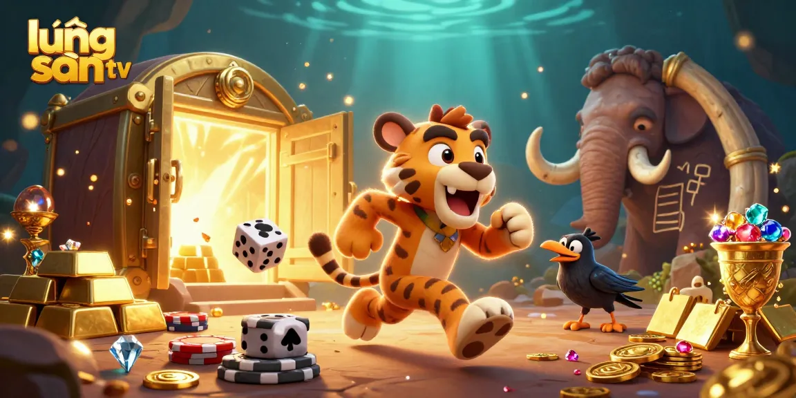 Lương Sơn TV offers thrilling gambling experiences with a prehistoric casino themed art featuring colorful elements.