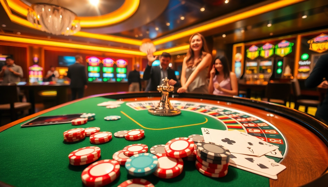 EE88 gamblers enjoying a thrilling roulette game in a luxurious casino setting.