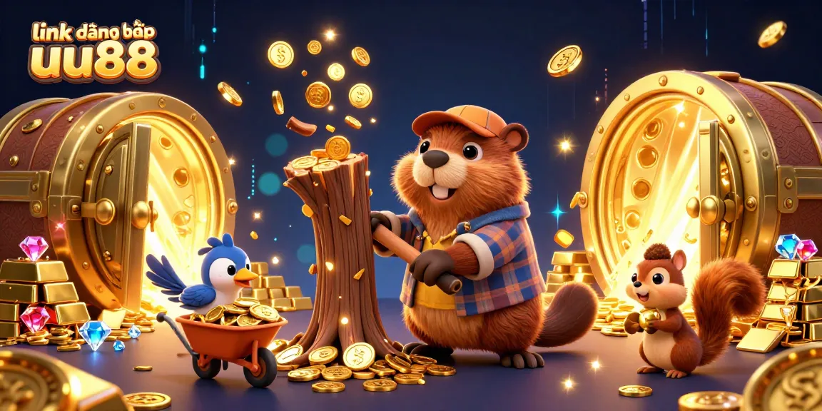 Play at link đăng nhập uu88 and enjoy the vibrant 3D illustration featuring fun characters collecting coins.