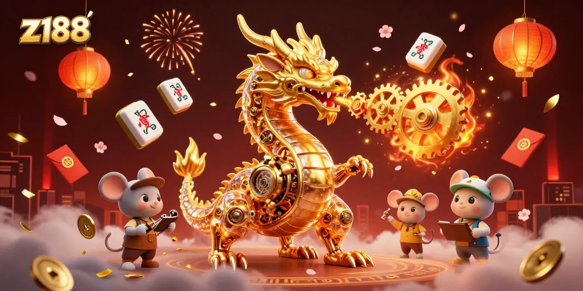 Experience thrilling gaming at z188 with vibrant casino elements and a majestic golden dragon illustration.
