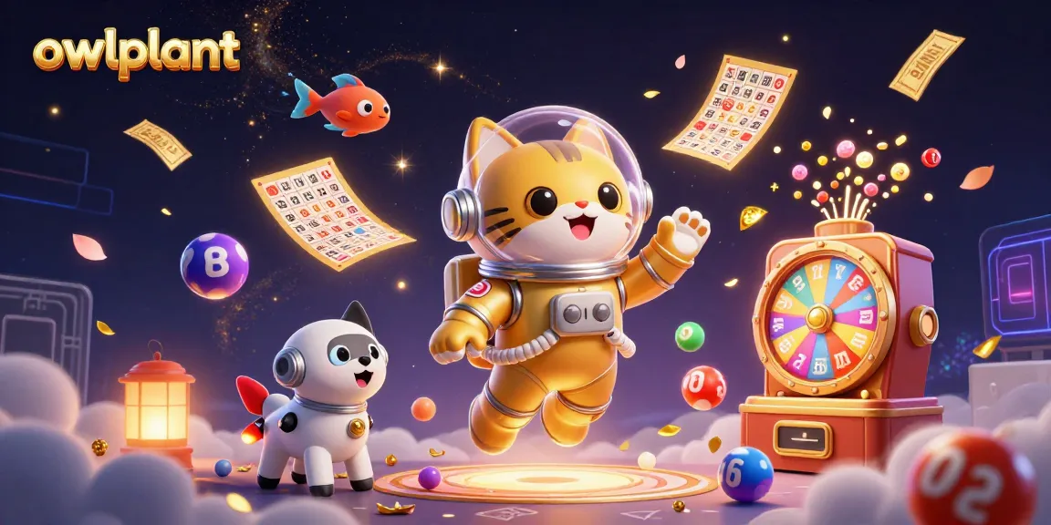 Play with owlplant in a vibrant lottery-themed 3D scene filled with exciting game elements.