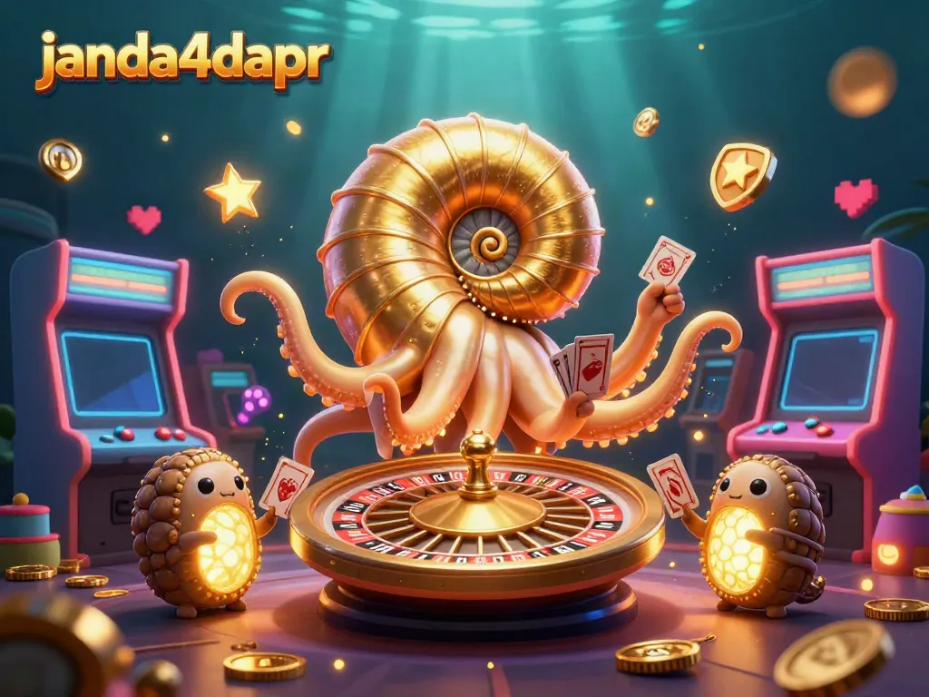 Menggali keseruan di janda4dapr dengan nautilus raksasa berbentuk roda roulette yang memegang kartu.