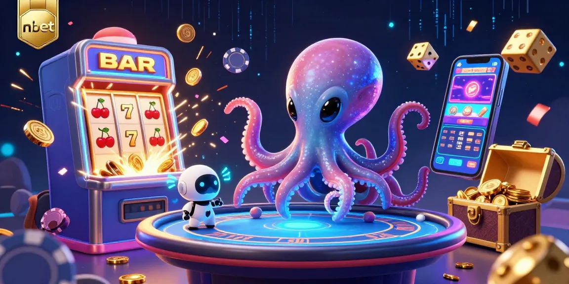 Engage in thrilling gameplay with nbet, featuring a vibrant 3D alien octopus at a poker table amidst stunning casino visuals.