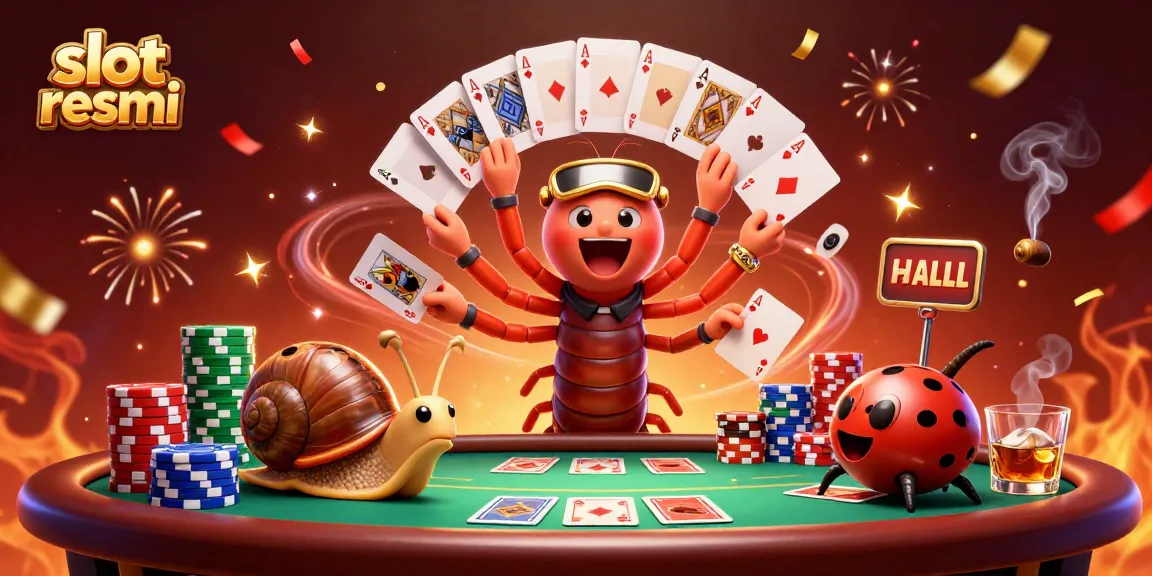 Play slot resmi with a vibrant 3D fantasy scene featuring a millipede dealer and excited players.