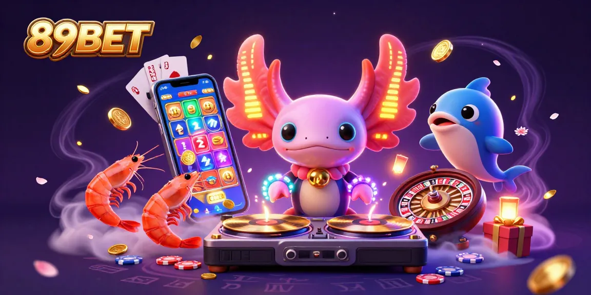 Spin the reels with 89BET as a neon axolotl DJ brings the casino to life.