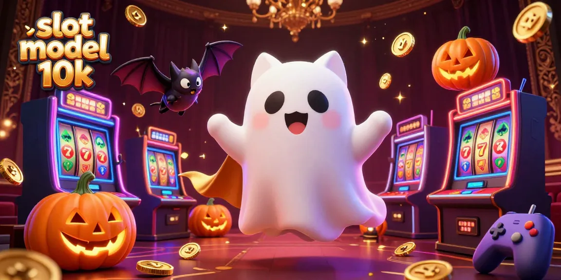 Experience slot modal 10k gameplay with a friendly ghost cat and vampire bat amid glowing casino fun.