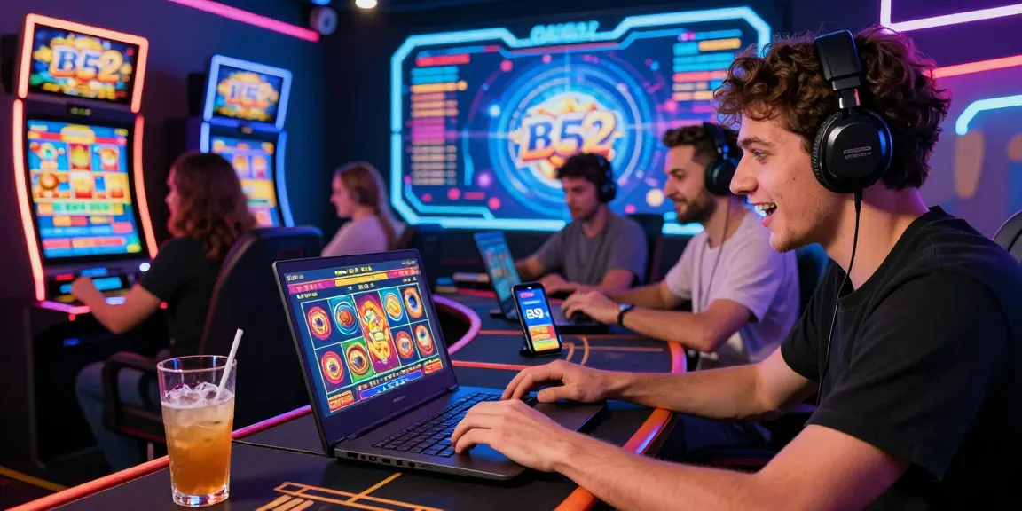 Excited players enjoying B52 online casino games in a vibrant digital environment.