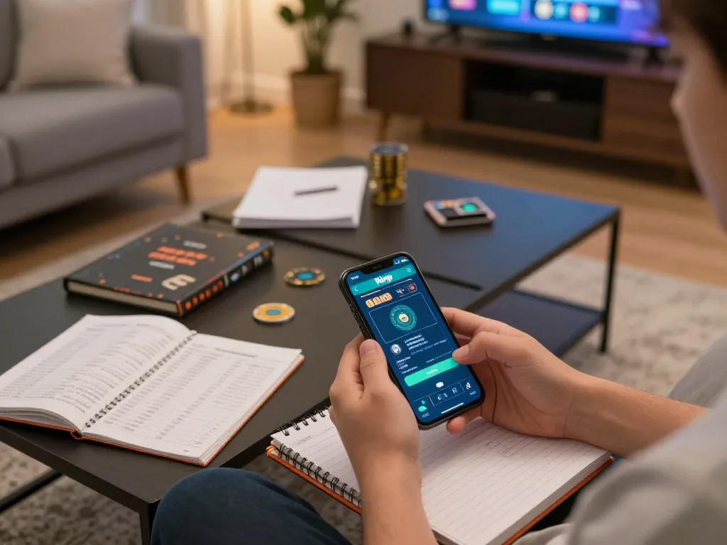 Engaged player using the Rikvip app to maximize online gaming strategy in a cozy living room.
