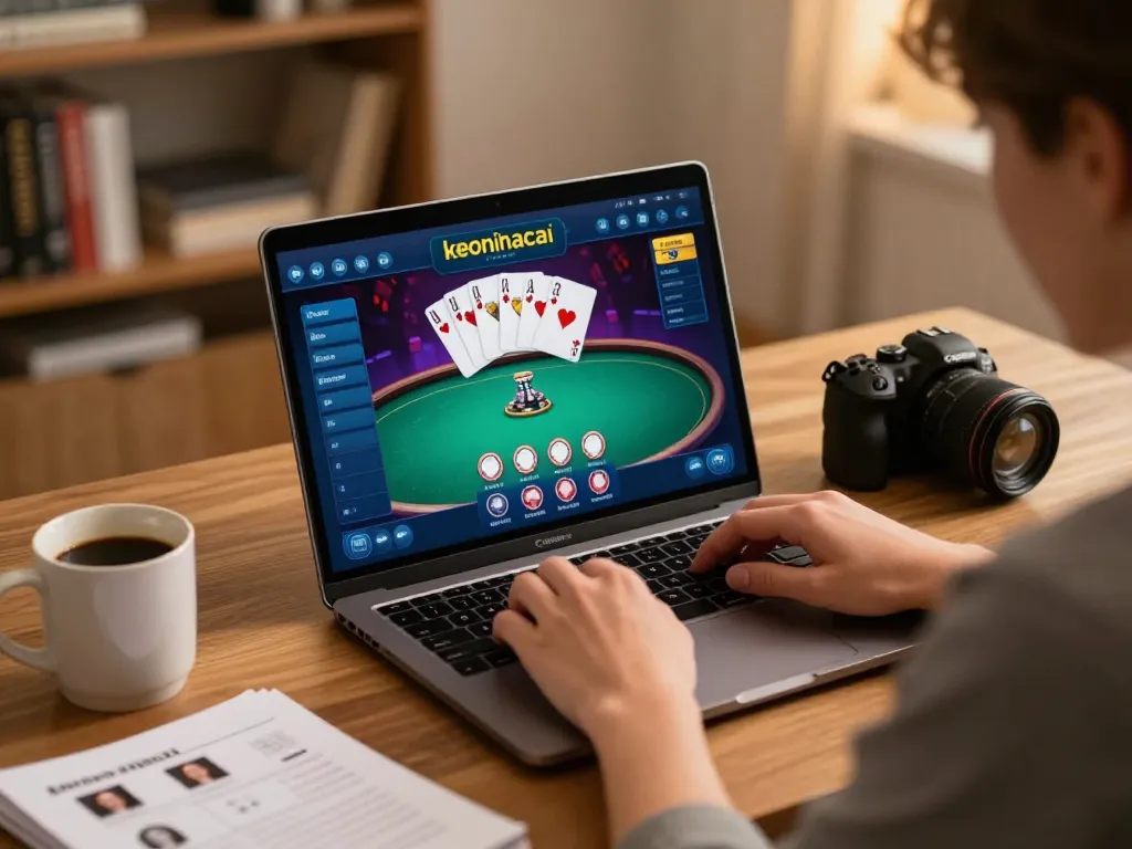 Engaging gameplay on keonhacai website with strategic poker details visible on screen.