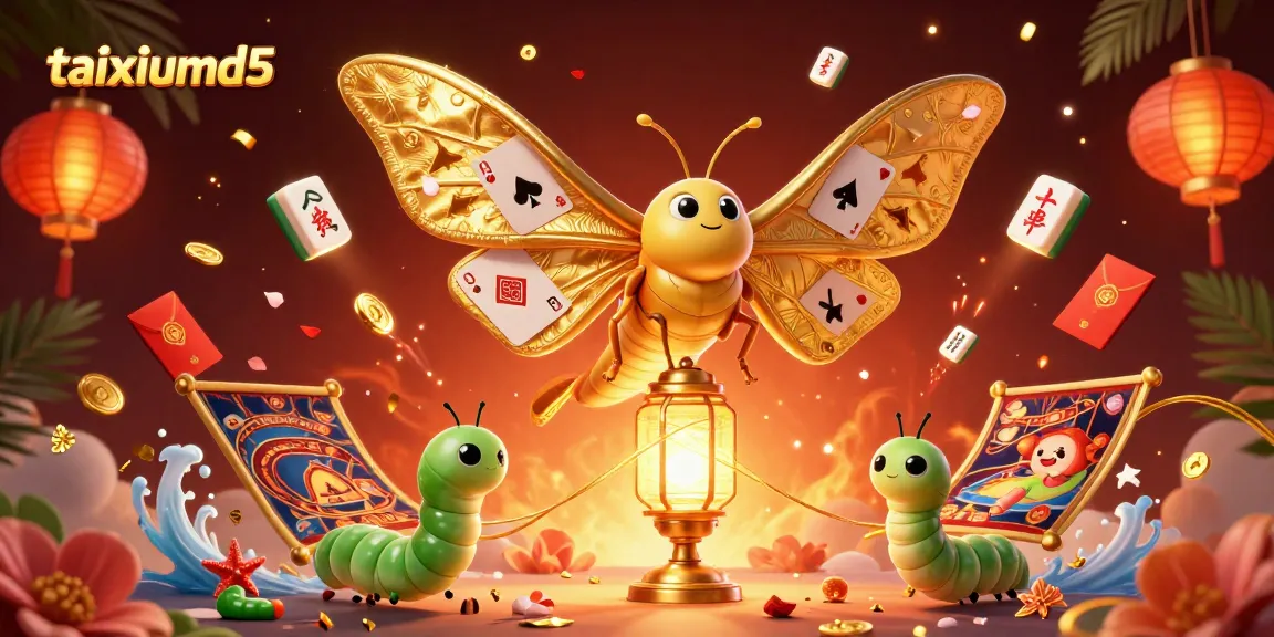Experience taixiumd5 with vibrant gaming elements and a majestic moth in this captivating illustration.