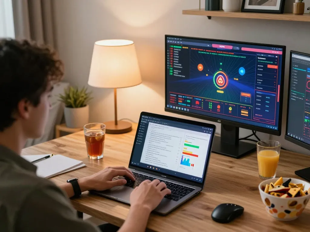 Daga betting strategies in action during an online gaming session at a stylish home office