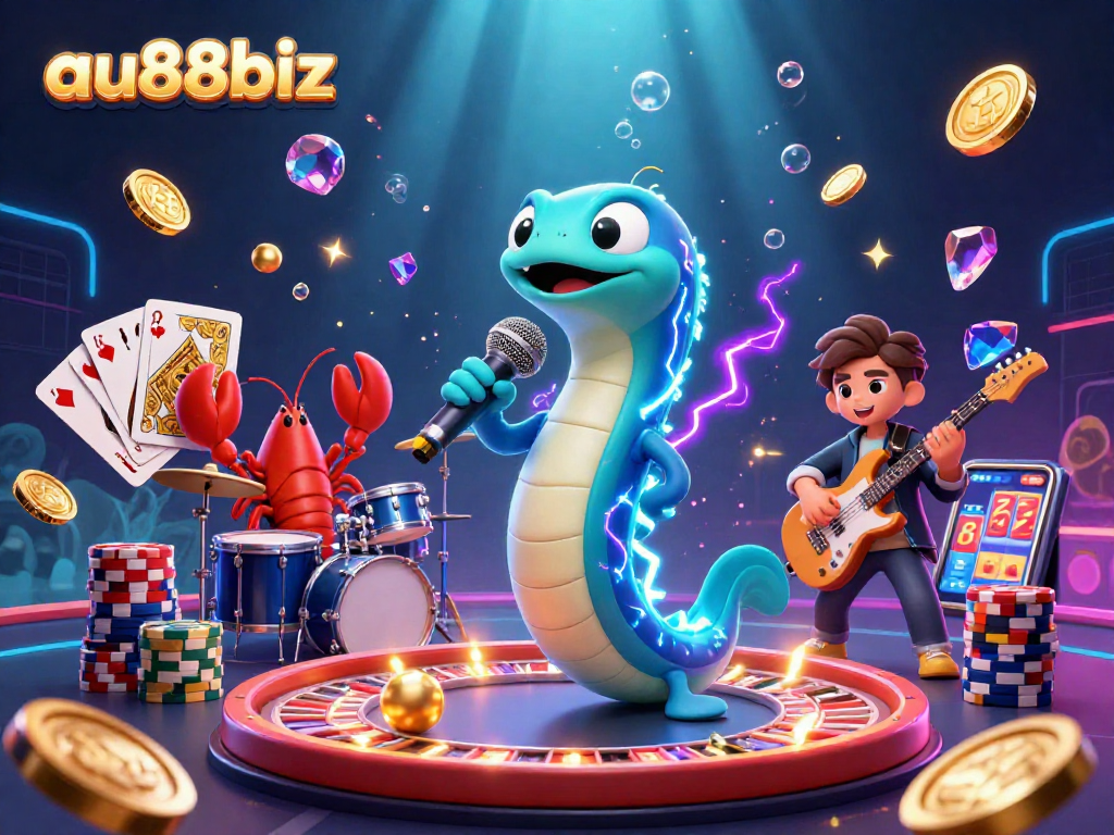 Experience the thrilling realm of au88biz as the electric eel DJ and friends animate the underwater casino stage.