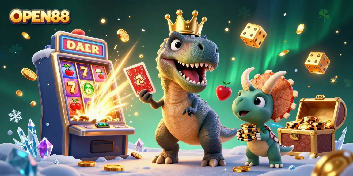 Experience thrilling jackpots and fun at OPEN88 with friendly characters in a vibrant casino scene.