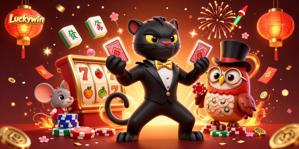Play exciting slot games at Luckywin with vibrant characters and dynamic casino elements.