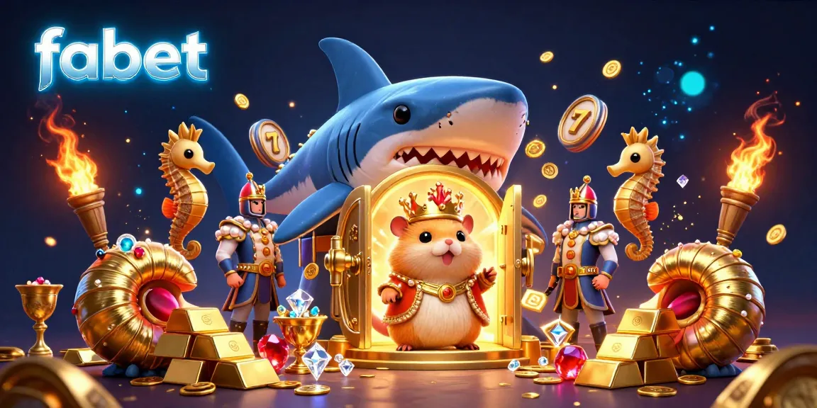 Win big with fabet in a vibrant 3D casino scene filled with slots, treasures, and royal characters.