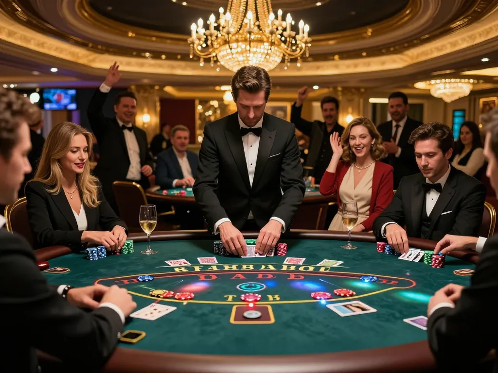Engaging Baccarat scene with players using free credit baccarat, vibrant casino atmosphere, and live dealer action.