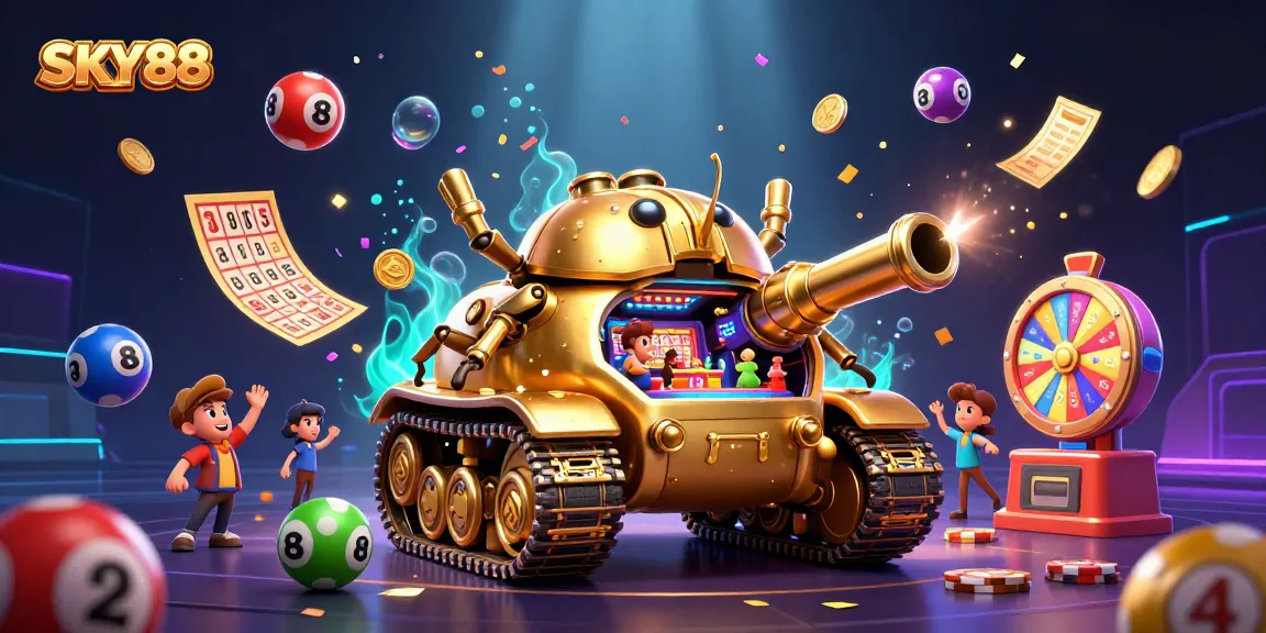 Experience thrilling gameplay at SKY88 with vibrant casino elements in this 3D illustration.