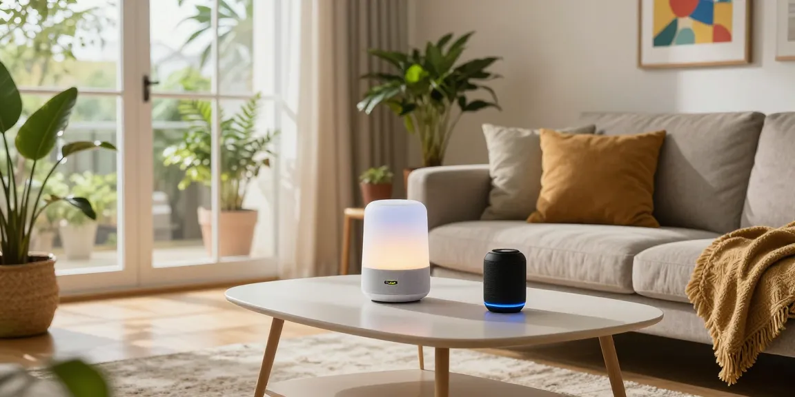 IKEA smart home living room with smart lights and speakers creating an inviting atmosphere