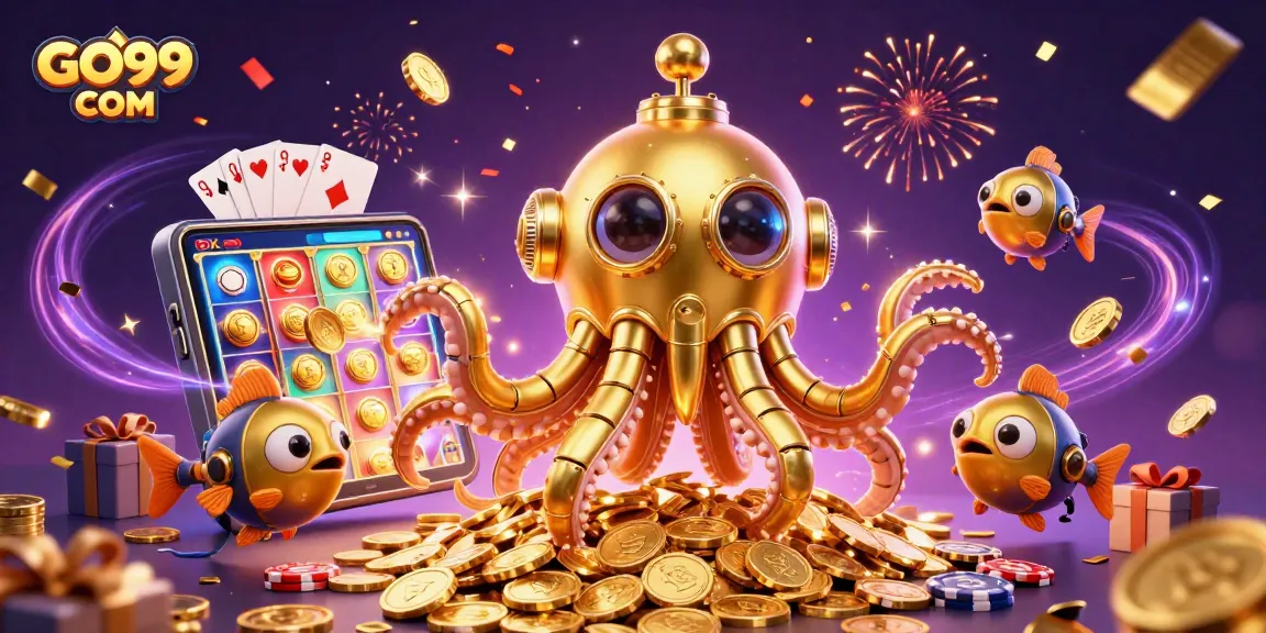 Engage with the vibrant GO99 COM universe, explored through a lively 3D casino illustration.