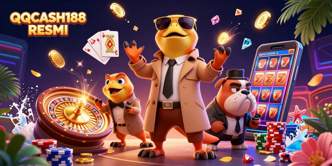 Experience the fun and excitement of QQCASH188 RESMI with cartoon raptors in a casino setting.