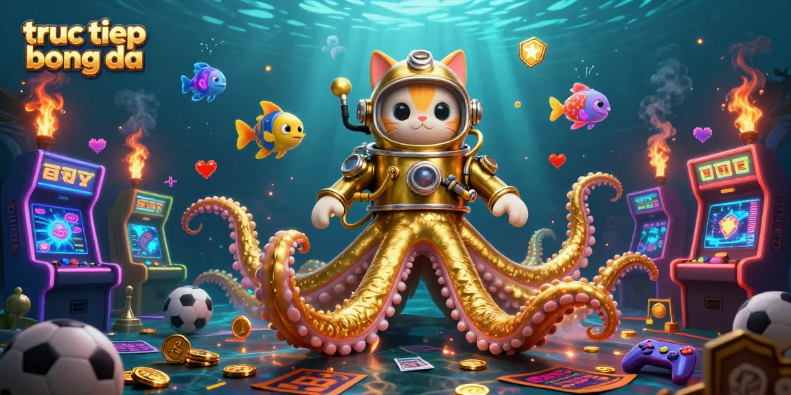 Experience truc tiep bong da featuring a colossal kraken and interactive gaming elements in an underwater scene.