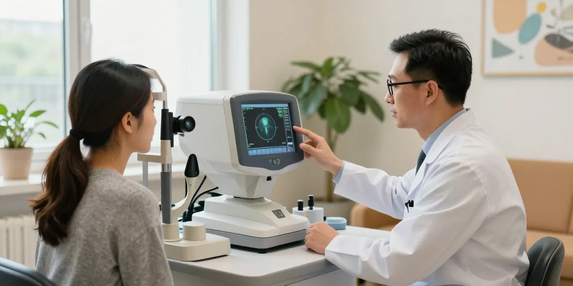 Ophthalmology consultation showcasing advanced eye care technology in a bright clinic