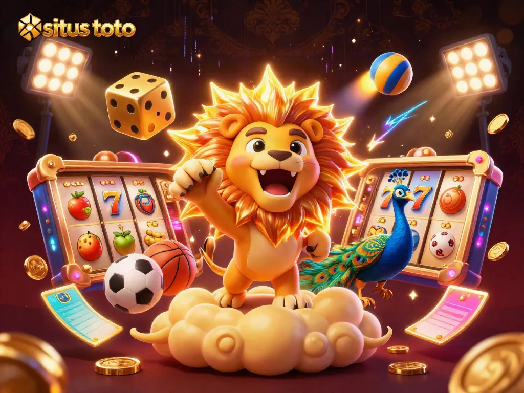 Menangkan jackpot dengan situs toto dalam ilustrasi kasino 3D yang penuh warna dan detail.