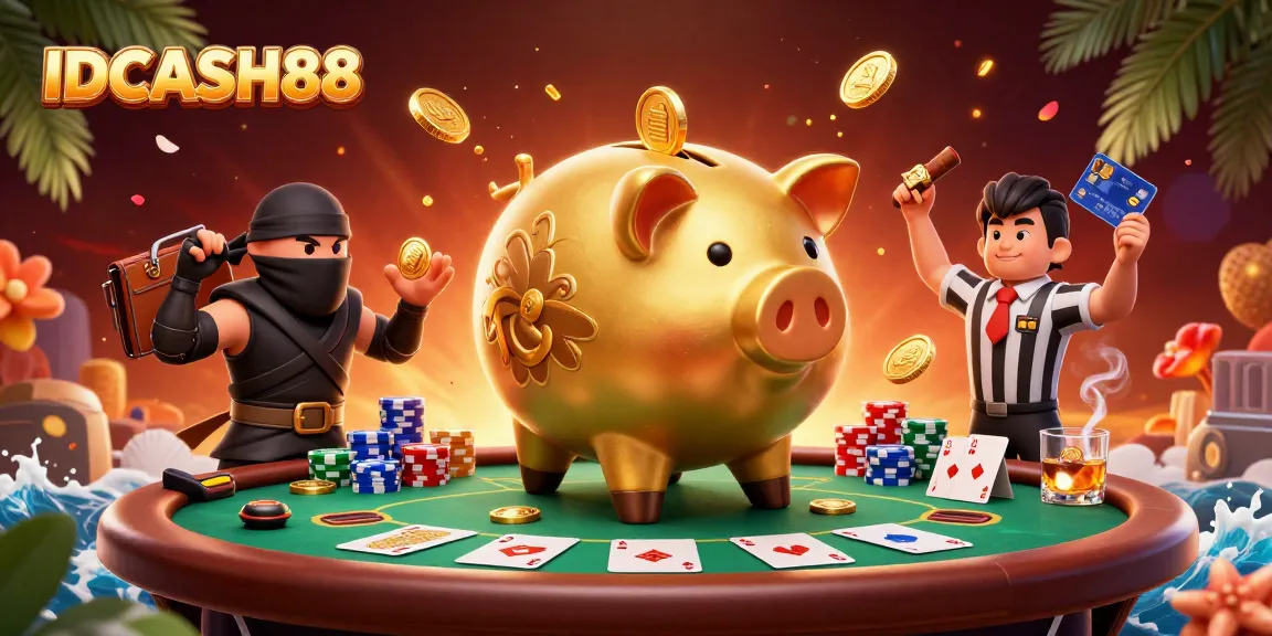 Experience the thrill of IDCASH88 with a dynamic casino illustration featuring intense gaming action.