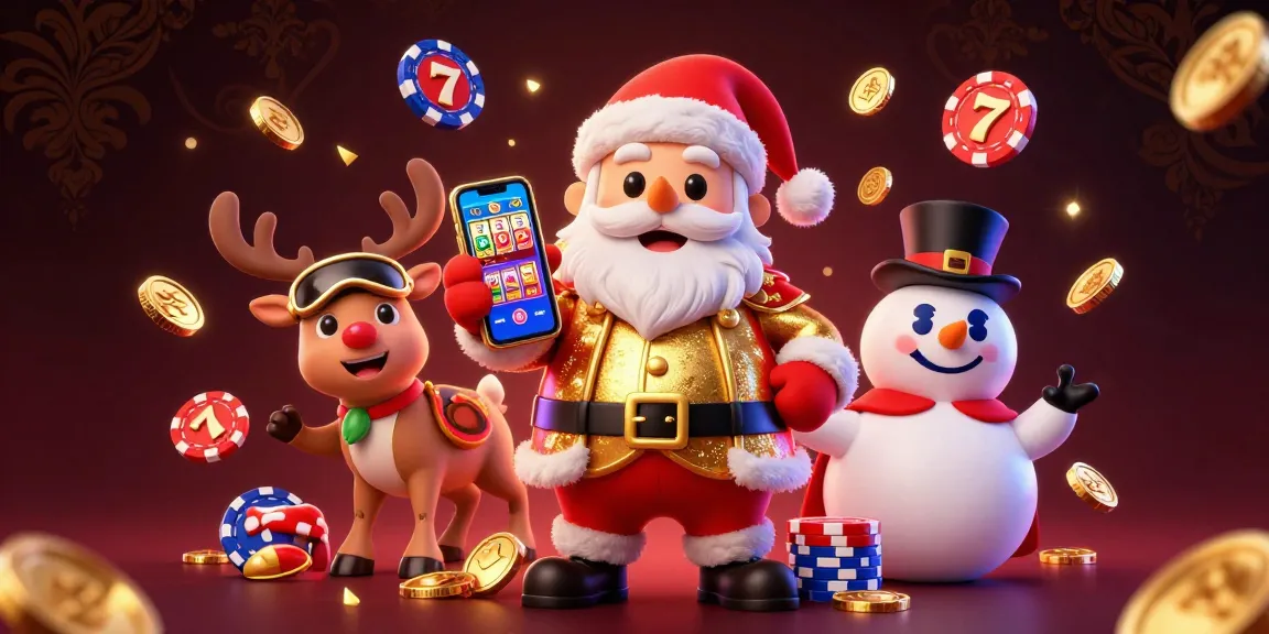 Experience the thrills of Raja game with Santa and friends in a vibrant casino scene.
