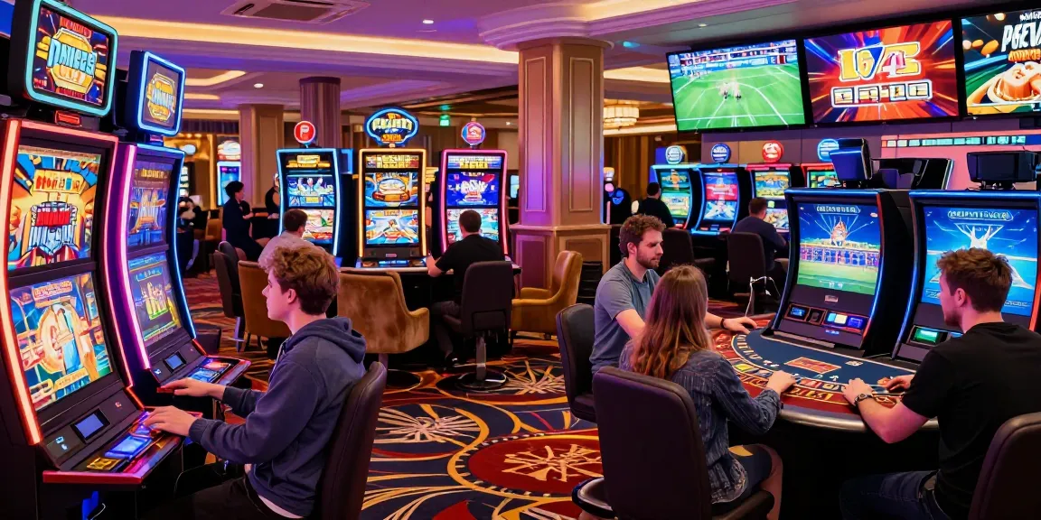 Dynamic atmosphere at non UK casinos showcasing British players engaged at https://sssk.org.uk, surrounded by vibrant slot machines and live dealer tables.
