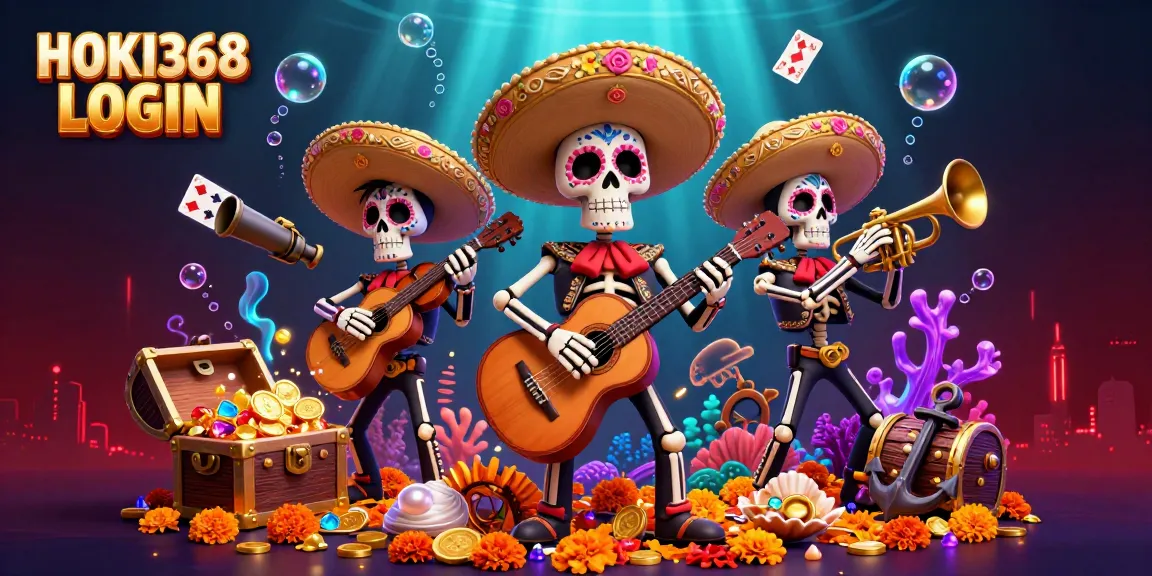 Experience the excitement of HOKI368 LOGIN with a vibrant mariachi band amidst a treasure-filled casino atmosphere.
