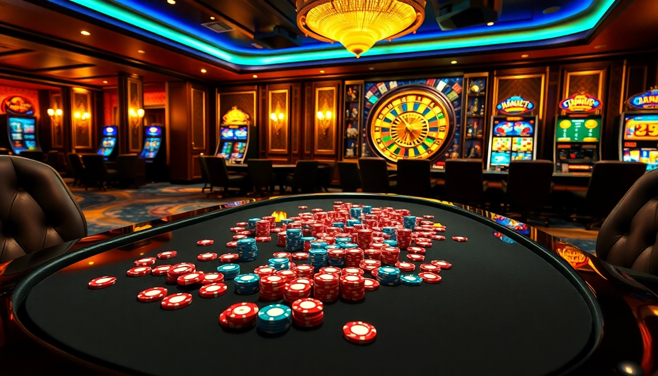 Experience the excitement of high-stakes gaming at Bro138, featuring vibrant slot machines and elegant poker tables.