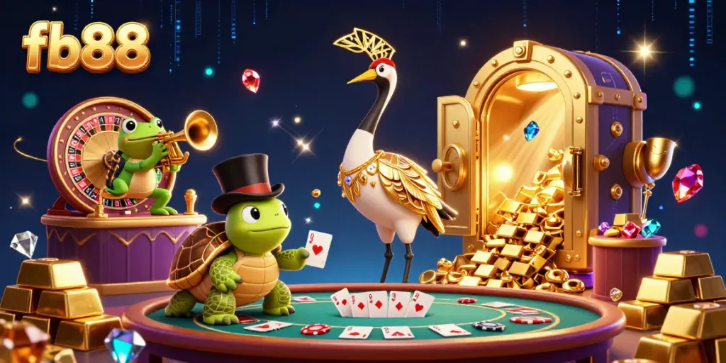 Join the excitement at fb88, where colorful characters and casino elements create a vibrant gaming scene.