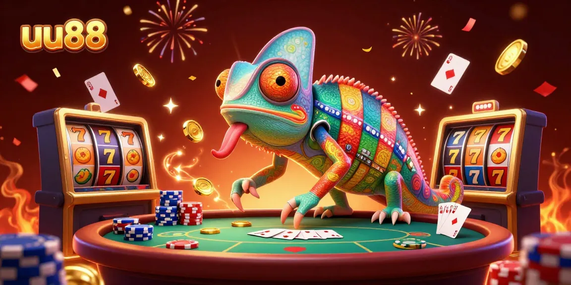 Join the excitement with uu88 at a vibrant casino scene featuring colorful characters and dynamic slots.