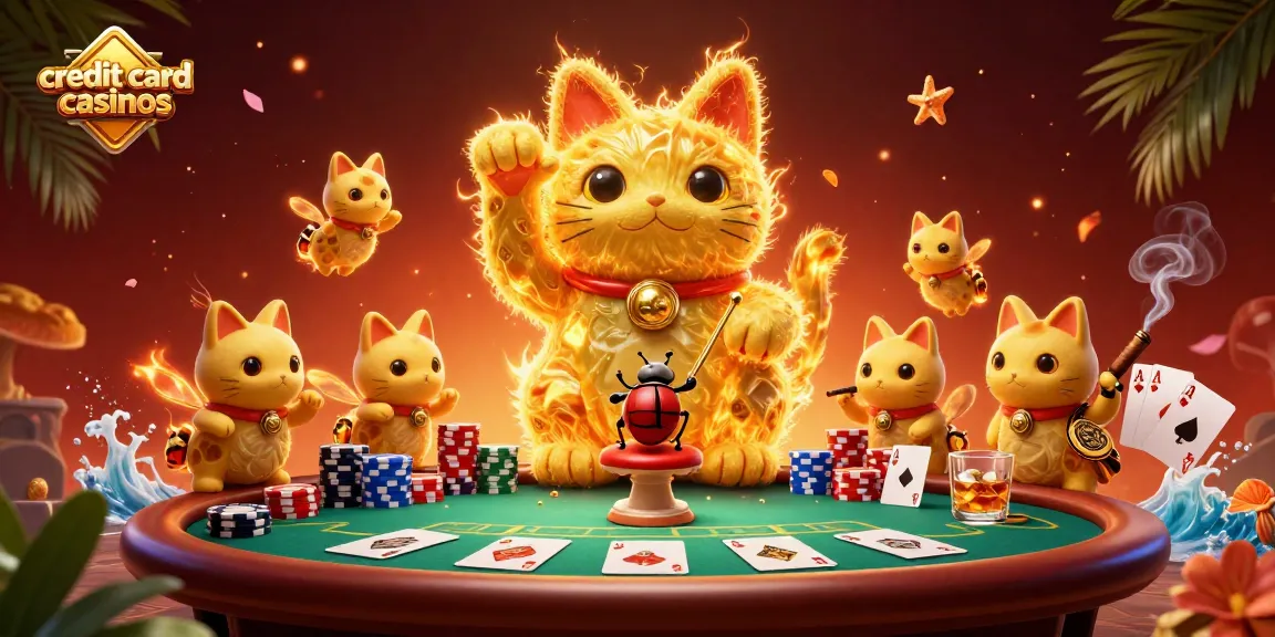 Experience the excitement of credit card casinos with a dynamic gambling illustration showcasing vibrant characters and elements.